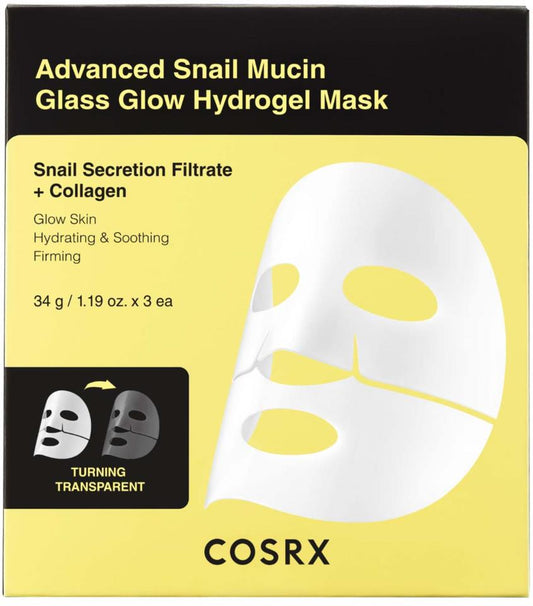 COSRX – Advanced Snail Mucin Glass Glow Hydrogel Mask, 3pcs